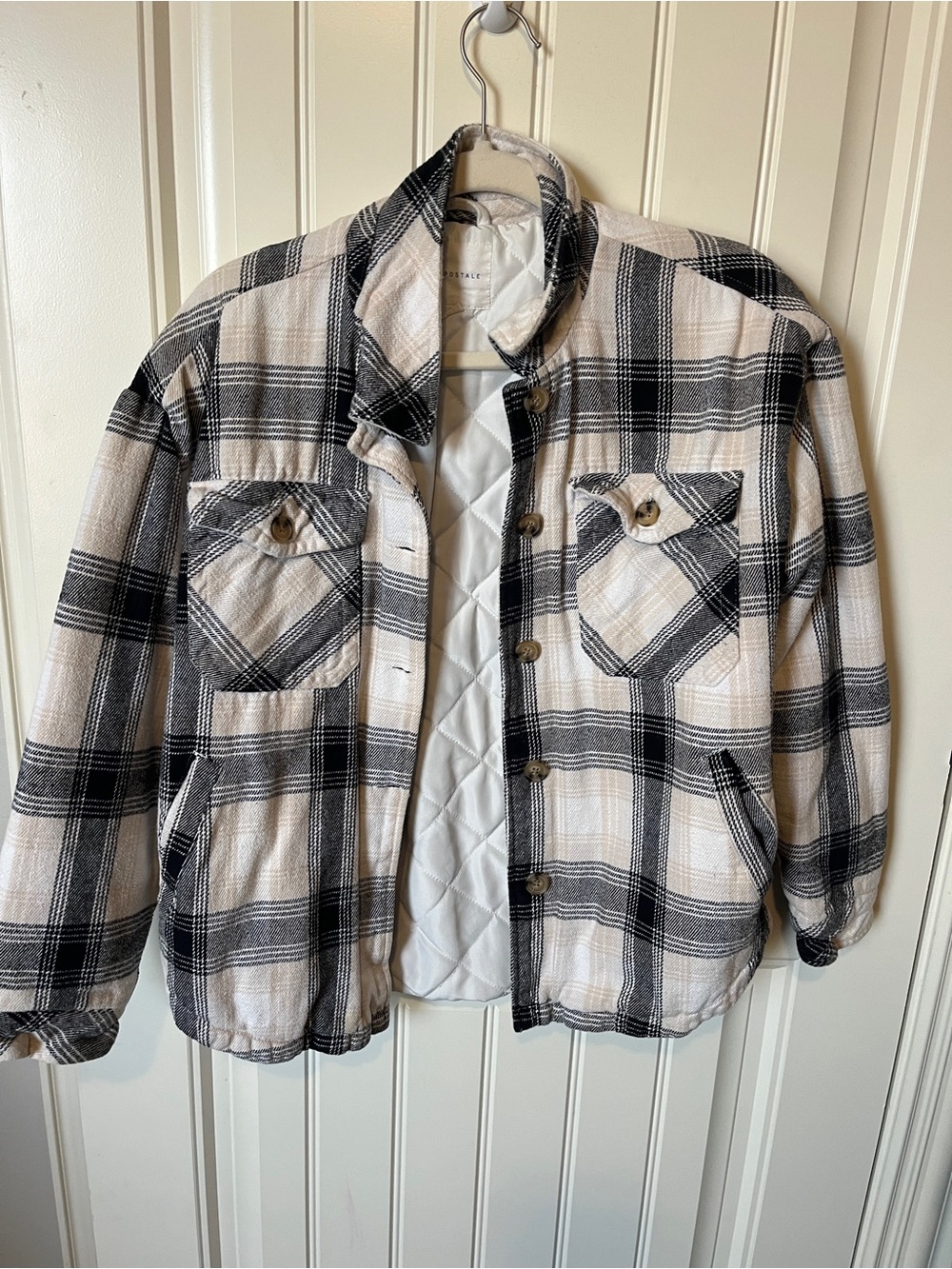 Aeropostale Black & Cream Plaid Quilted Shacket